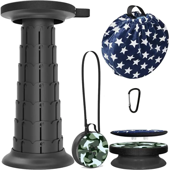 Taburete telescópico de 52 cm con cojín, Taburete portátil para Acampar, Capacidad más Resistente de 250 kg, Taburete Plegable retráctil Ligero Ajustable para jardín, Pesca, Senderismo - 1