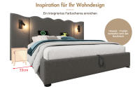 Cama tapizada Twin 160x200 with Luz de Lectura y Carga USB Typo-C, somier de almacenamiento with Marco de listones de Madera maciza y metal, Gris, Linen (with colchón). - details 5