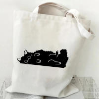 Bolso De Hombro Para Mujer Estilo Japonés Kawaii Con Gráfico De Gato Negro Bolso De Lona De Moda Con Dibujos De Gatitos Bolsa Suave De Polyester - details 3