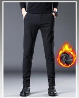 Pantalones Casuales Para Hombre Invierno Terciopelo Grueso Cálido Ajustados Estilo Recto Elásticos Pantalones Largos Para Jóvenes - details 2