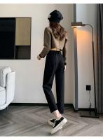 Pantalones De Trabajo Mujer Estilo Casual Cintura Alta Botones Talla Grande Color Caqui Largo Hasta El Tobillo Trasero Ancho - details 36