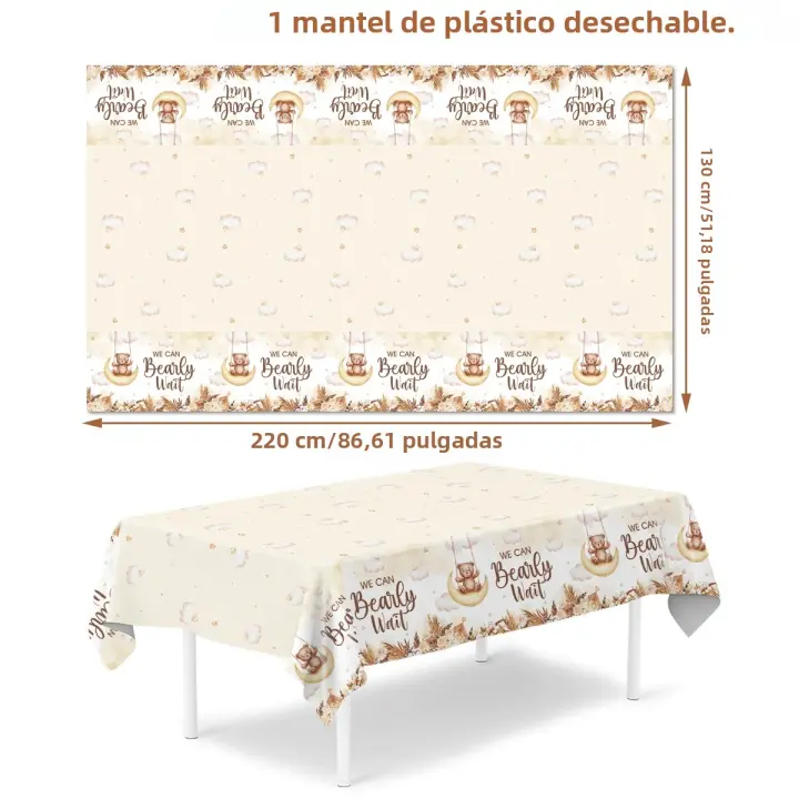 Mantel Desechable De Plástico Con Patrón De Oso Para Fiesta De Cumpleaños Temática De Oso Decoración Para Bebé Y Niños Mantel De Fiesta De Cumpleaños - 1