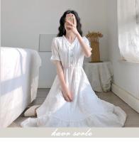 Vestido Blanco Azul Para Mujer Talla Grande Verano Manga Corta Estilo Coreano Retro Francés Slim Fit Ropa Femenina Casual - details 0
