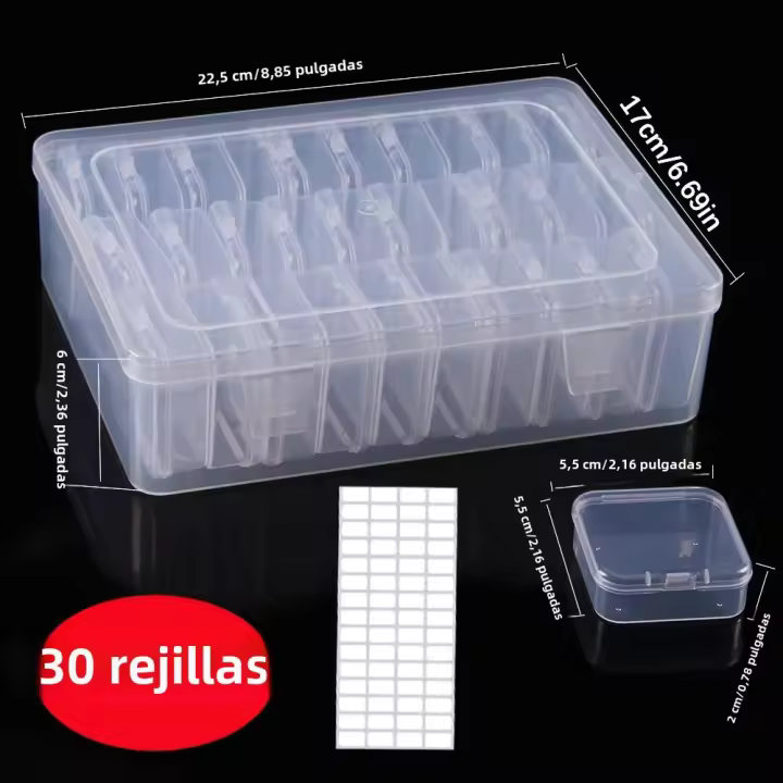 Caja De Almacenamiento Para Pintura Diamante DIY Organizador De Joyería Y Uñas Con 4/12/15/30/45 Grillas Contenedor Para Rhinestones - 1