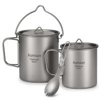 Juego De 3 Piezas De Titanio Ligero Con Olla De 750ml Taza De Agua De 450ml Cuchara Plegable Y Manija Collapsible Para Camping - details 18
