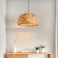 Lámpara Colgante De Estilo Boho Chic Hecha a Mano Con Sombrilla De Tela Y Techo De Rattan Luz De Techo De Montaje En Plano Farmhouse Sin Fuente Incluida - details 6