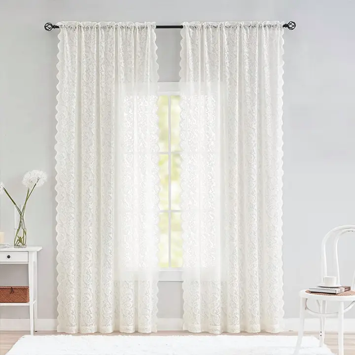 Cortinas De Encaje Estilo Europeo Blancas Para Ventana De Sala De Estar Y Dormitorio Cortina De Puerta Pastoral Fresca Con Técnica De Tejido En Knit - 1