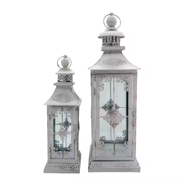 Rebecca Furniture Juego de 2 linternas Grandes de Metal en Diseño Shabby para Exterior E interiores - 1