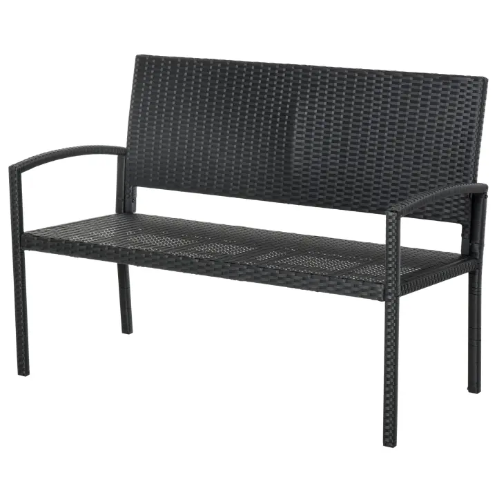 Outsunny Banco Jardín Lounge Silla 2 Plazas Muebles para Jardín Exterior Terraza 2 Plazas Ratán Sintético Carga 320kg 122x60x87cm Marco Acero - 1