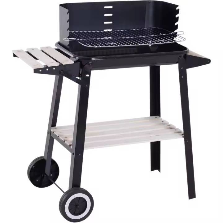 Barbacoa de Carbón Vegetal Parrillas Asador BBQ de Picnic Altura de Parrillas Ajustables con Estantes y Ruedas Fácil Mover para Jardín Exterior Acampada 83x46x87 cm - 1