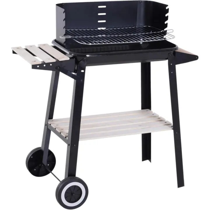 Barbacoa de Carbón Vegetal Parrillas Asador BBQ de Picnic Altura de Parrillas Ajustables con Estantes y Ruedas Fácil Mover para Jardín Exterior Acampada 83x46x87 cm - 1