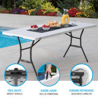 Lifetime - Mesa plegable rectangular, capacidad 4 personas, medidas 185x76x74 cm, máx. carga 213 kg, polietileno, color blanco granito, estructura de acero, resistente al agua, manchas y rayos UV, exterior, eventos, fácil almacenaje - details 2