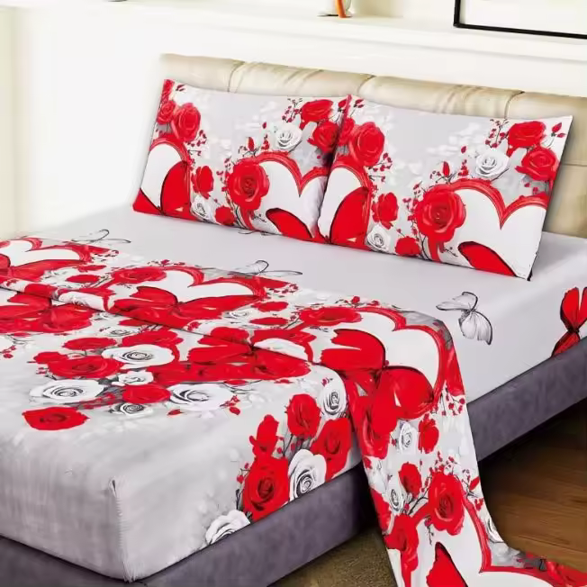Juego de Sábanas Romántico Gris Grafito con Rosas Rojas y Blancas - Incluye Funda Nórdica + Sábana Ajustable Elástica + 1-2 Fundas de Almohada | Tallas 90/135 cm (3 Piezas) y 150 cm (4 Piezas) | Poliéster Premium Antipilling y Lavado Rápido - 1