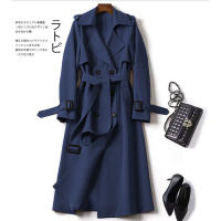 Abrigo De Moda Para Mujer Estilo Británico Largo Con Cinturón Cuello Enrollado Doble Botones Manga Completa Casual Primavera Otoño - details 1