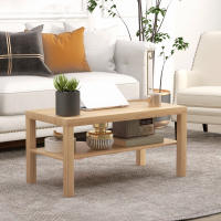 HOMCOM Mesa de Centro, Mesa de Café para Salón con Estante Abierto, Tablero Grueso, para Sala de Estar, Comedor, Oficina, 90x45x44,5 cm, Natural - details 1