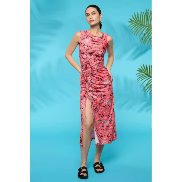 Mystique dress de Minueto. Vestido con fruncido en la parte delantera y trasera, muy ajustable. Largo Midi - 1