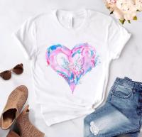 Camiseta Mujer Estampado De Corazón Y Flor Casual Cuello Redondo Manga Corta Blanca Impresión De Amor Talla Regular Algodón Modal Elastano - details 6