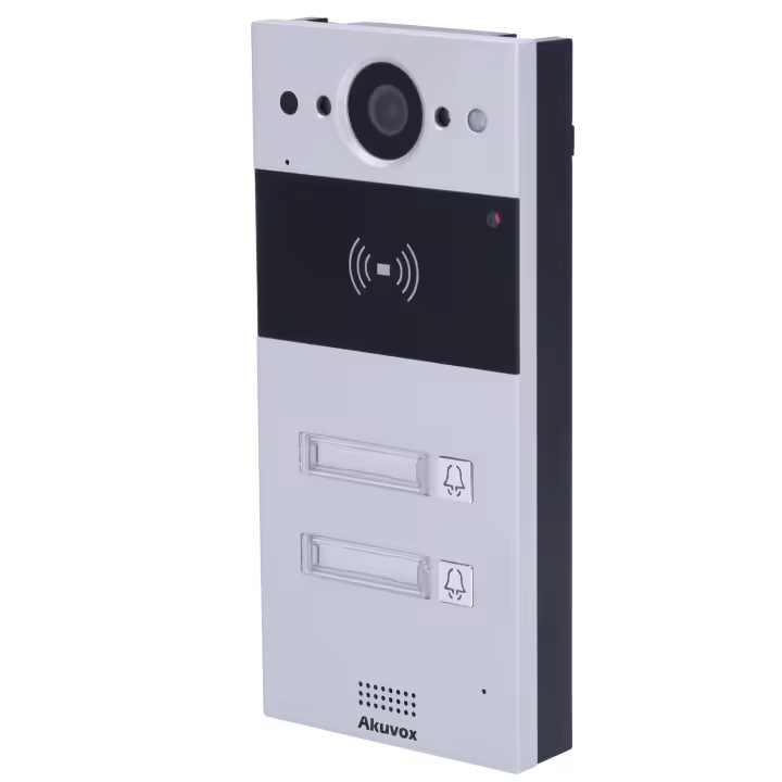 Videoportero IP en superficie - Cámara 2 Mpx | Audio bidireccional Crystal Clear - Apertura con tarjeta EM/MF y NFC | 2 relés - 2 apartamentos | PoE, SIP estándar - Mantenimiento Cloud - Conexión a través de Cloud | Salida 12V - 1