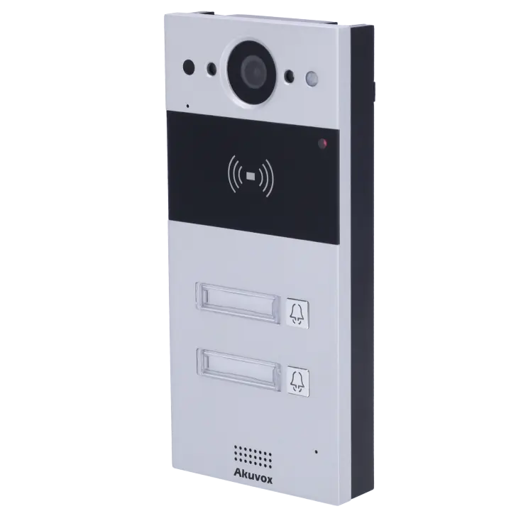 Videoportero IP en superficie - Cámara 2 Mpx | Audio bidireccional Crystal Clear - Apertura con tarjeta EM/MF y NFC | 2 relés - 2 apartamentos | PoE, SIP estándar - Mantenimiento Cloud - Conexión a través de Cloud | Salida 12V - 1