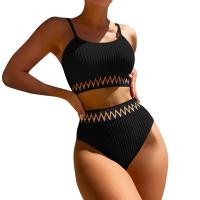 Bikini De Verano Para Mujer Estilo Playa Moda Elegante Con Cintura Alta Y Efecto Delgado Dos Piezas Color Bloqueado Conjunto De Baño Con Suspensión - details 8