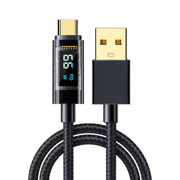DAM. Cable USB 2.0 a USB-C de 66W/6A, carga rápida, pantalla digital, 1,2 metros. 120x0,5x0,5cm - 1