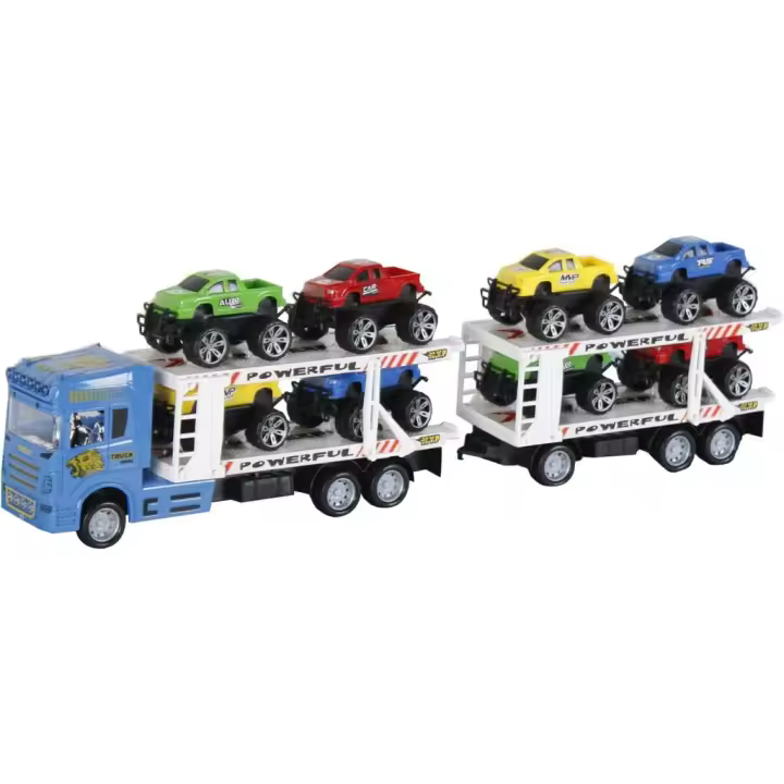 Camion Azul Friccion con2 Remolques y 8 vehiculos Juguetes MODELMOVIL - 1