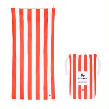 TOALLA BTBOX DOCK & BAY CABANA CL – MICROFIBRA – SECADO RÁPIDO – TALLA L (160×90 CM) ROJO Y BLANCO     PERGAMINO - 1