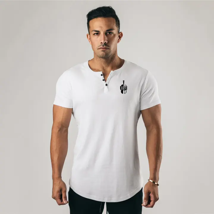 New Men Short Sleeve Cotton Shirts Sports Outdoor Casual Jogging Tops Gym Training Slim Fit Fitness Sportswear Elastic T-shirts - 1