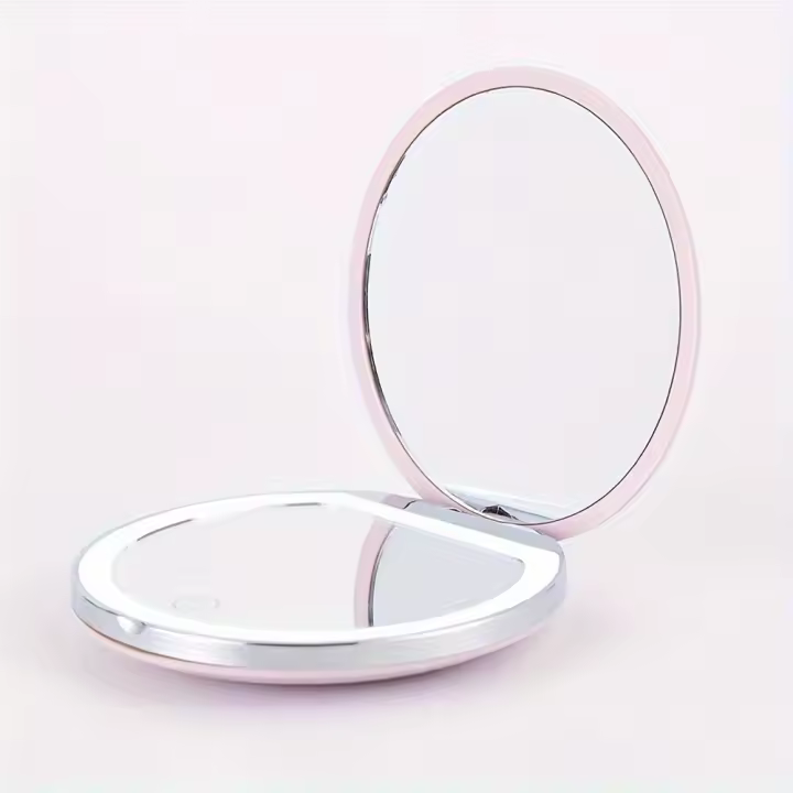 Espejo De Maquillaje Portátil LED Con Aumento De 2X Y Tres Niveles De Iluminación Doble Cara Mano Compacto Plegable - 1