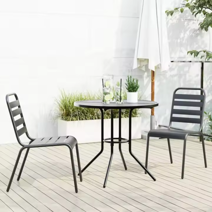 vidaXL Sillas jardín apilables 3 pzas acero recubrimiento polvo gris - 1