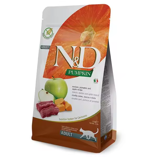 FARMINA N&D CAT PUMPKIN VENADO 1,5KGR / Alimento completo para gatos adultos receta. Elaborado a base de carne de venado, calabaza y manzana - 1