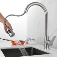 Top-Grifo de cocina de níquel cepillado con rociador extraíble, rociador de fregadero de cocina giratorio de 360 °, grifo de agua caliente y fría - details 5