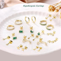 2Pcs Aretes Planos Dorados Para Mujer Aretes De Agujero Pequeños Con Cierre De Tornillo Hipoalergénicos Estilo Huggie - details 2