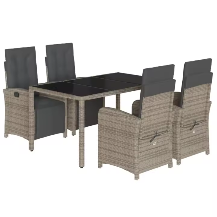 vidaXL Set comedor de jardín 5 piezas con cojines ratán sintético gris - 1