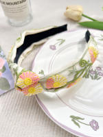 Diadema Bohemia Vintage De Punto Rosa Con Estampado Floral Ancha Para Mujeres Y Niñas Accesorio De Cabello Étnico Estilo Casual - details 7
