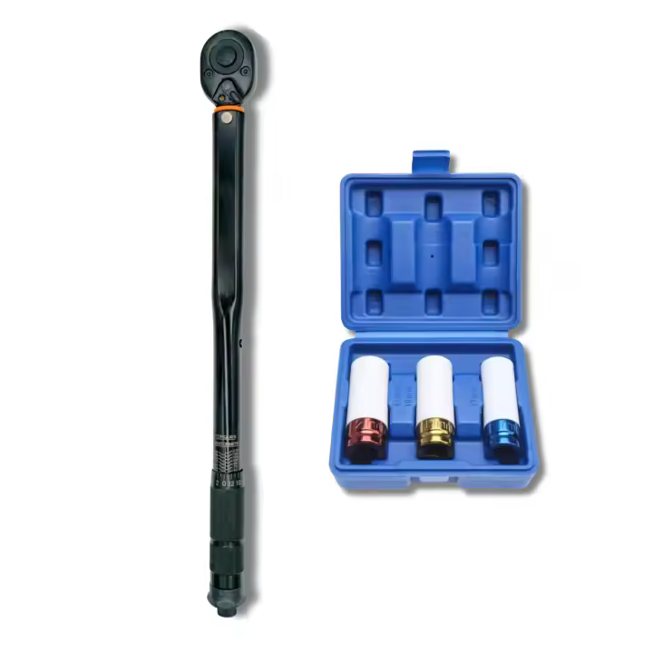AC Tools | Pack Llave Dinamométrica 28-210 Nm + Estuche 3 Vasos de Rueda Protegidos con nylon anti-rayas - 1
