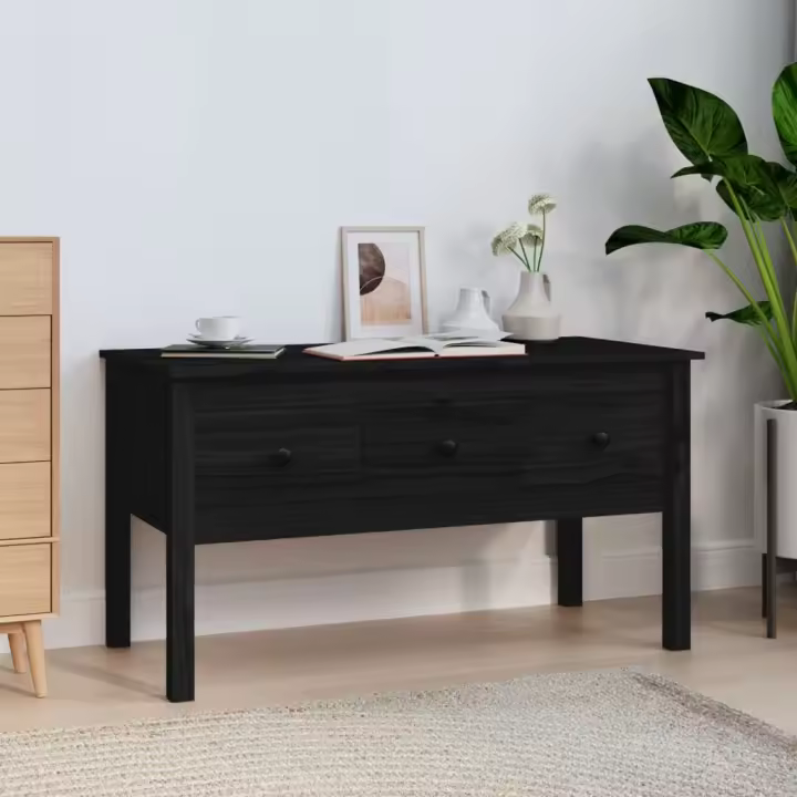 vidaXL Mesa de centro de madera maciza de pino negro 102x49x55 cm - 1