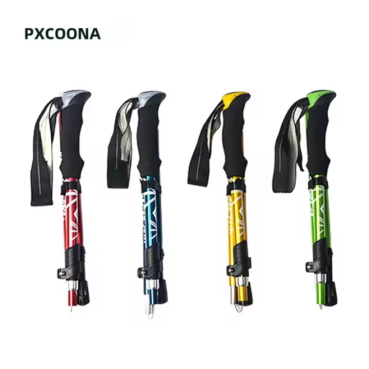 Palo De Caminar Plegable Para Senderismo Y Camping Con 5 Secciones Manija Antideslizante De Espuma Telescópico Fácil De Guardar Para Ancianos Material De Carbono Acero Inoxidable - 1