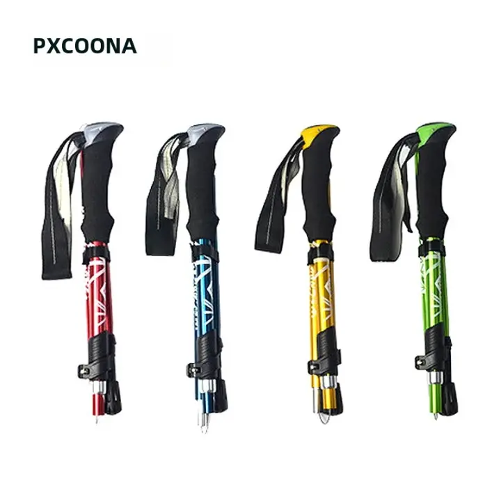Palo De Caminar Plegable Para Senderismo Y Camping Con 5 Secciones Manija Antideslizante De Espuma Telescópico Fácil De Guardar Para Ancianos Material De Carbono Acero Inoxidable - 1