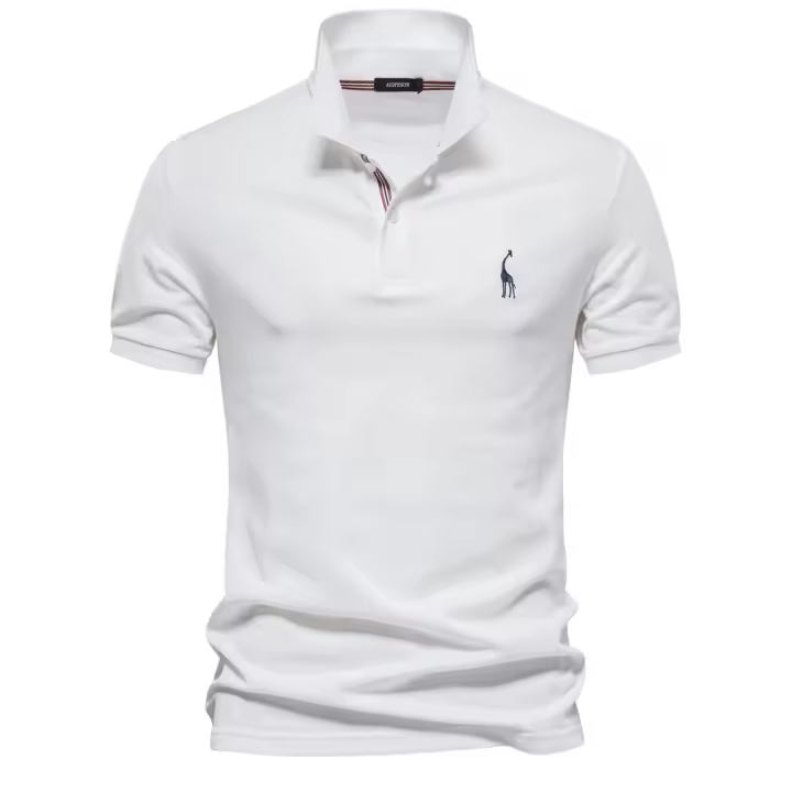 MOV-Camiseta POLO bordada con ciervo de algodón 80% de talla europea de alta calidad para hombre, camiseta básica de manga corta con solapa de color sólido para hombre - 1