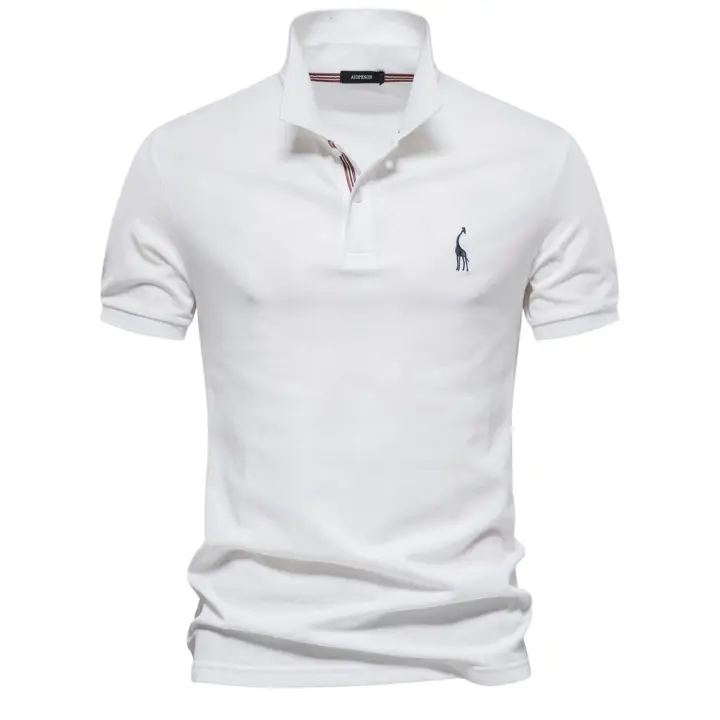 MOV-Camiseta POLO bordada con ciervo de algodón 80% de talla europea de alta calidad para hombre, camiseta básica de manga corta con solapa de color sólido para hombre - 1