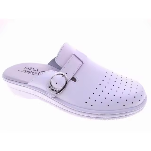 Mº795 AZUL Y BLANCO ZUECO DE MUJER MARCA PERCLA DESTALONADO CON  PICADOS Y HEBILLA  MUY FACIL DE PONER Y QUITAR EN PIEL  Y SUELA DE PVC IDELA PARA TRABAJO Y PARA TODO TIPO DE SITUACIONES - 1