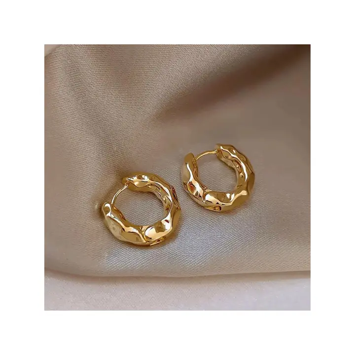 Zafiropa Pendientes Piedra Dorados Aro Acero Inoxidable - Elegancia Contemporánea - 1