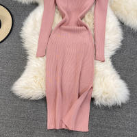 Vestido REALEFT De Mujer Otoño Invierno Con Cuello Cuadrado Manga Larga Y Acolchado De Puff Trasero Lateral Split Midi Casual - details 19