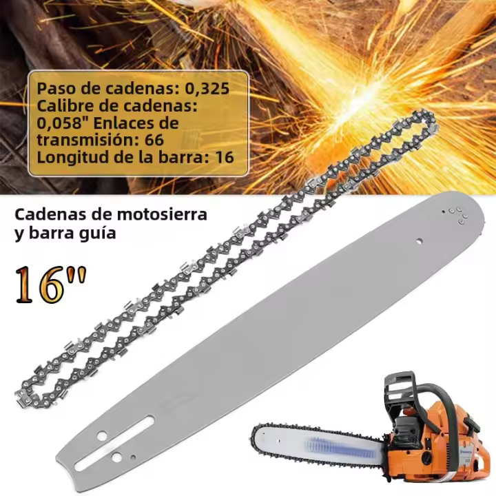 Juego De Guía De Motosierra De 16 Pulgadas + Cadena De Motosierra 3/8 LP 325" .058" 66DL Semi Cuchilla Para Husqvarna 36 41 50 51 55 Herramienta - 1