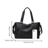 Bolso De Hombro Grande Para Mujer En Cuero Suave De Color Sólido Negro Bolso De Compras Grande Bolso De Viaje Cruzado Tote Para Dama - details 6