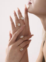Encanto Anillo cuadrado de circón blanco para mujer, anillo de dedo de promesa de pareja chapado en oro de acero inoxidable de alta calidad, accesorios de boda de lujo, no se decolora, anillo de dedo índice de lujo ligero a la moda de acero de titanio - details 1