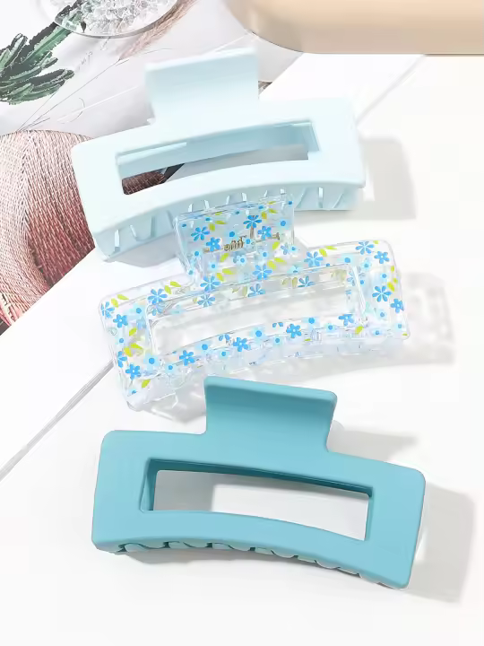 3 Pcs Accesorios De Cabello Premium Estilo Clip-ins Frosted Cream Color Transparente Con Dientes De Tiburón Para Decorar El Cabello De La Mujer - 1
