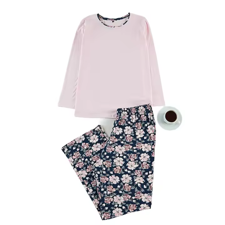 Trendyol Navy Blue Floral Patterned Knitted Pajama Set Tbbaw25Ai00086 - 1