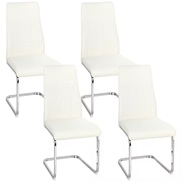 HOMCOM Juego de 4 Sillas de Comedor, Sillas de Cocina con Asiento y Respaldo Acolchado, Tapizado en Terciopelo, Patas de Acero, para Oficina, Conferencia, Sala de Estar, Crema - 1